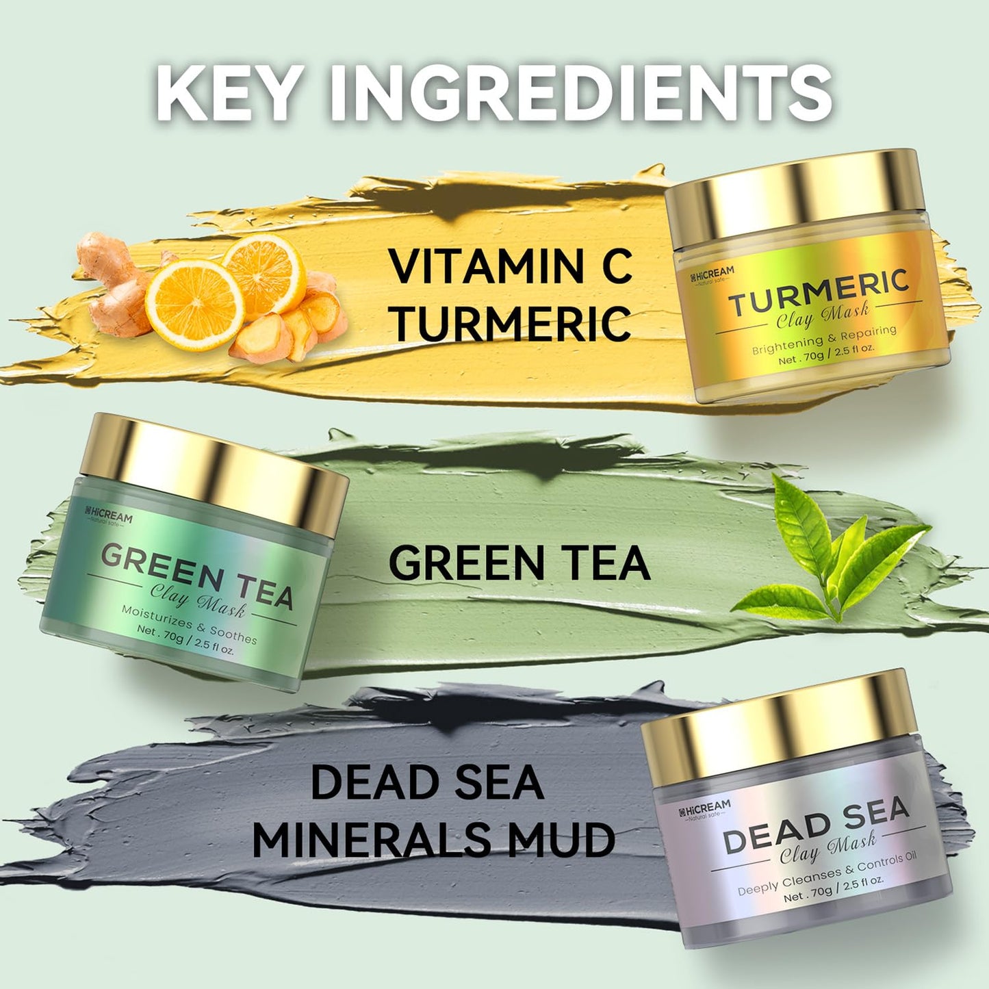 Hicream Turmeric Vitamin C Clay Mask with Kaolin Clay and Turmeric