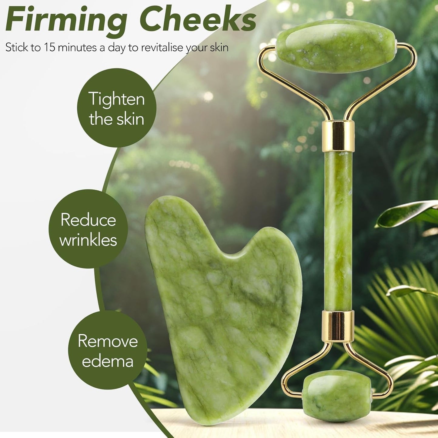 Huefull Genuine Jade Roller & Gua Sha Set for Face